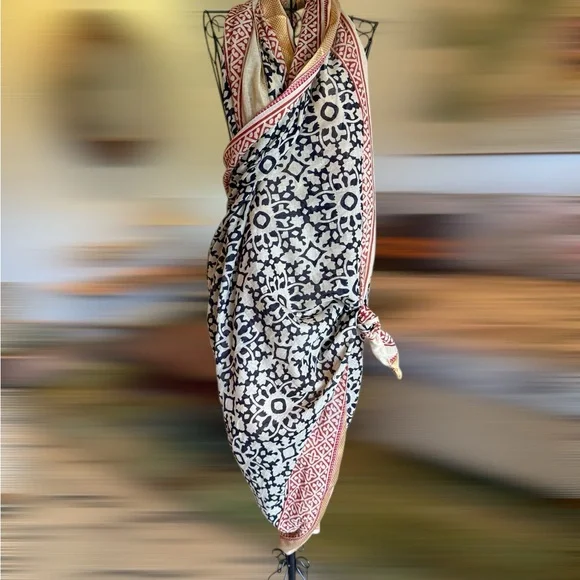 Bohemian Black and Red Patterned Scarf - Picture 3 of 5